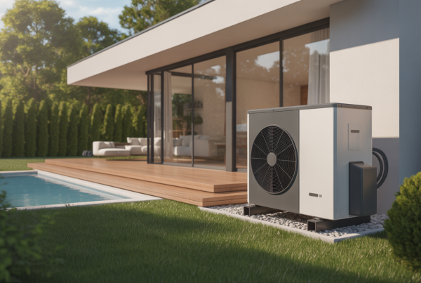 Technicien qualifié effectuant l'entretien d'une unité de pompe à chaleur à l'extérieur d'une maison.