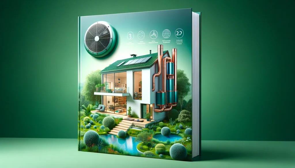 Maison moderne équipée d'une pompe à chaleur air-eau dans un paysage verdoyant, symbolisant l'innovation et le respect de l'environnement.