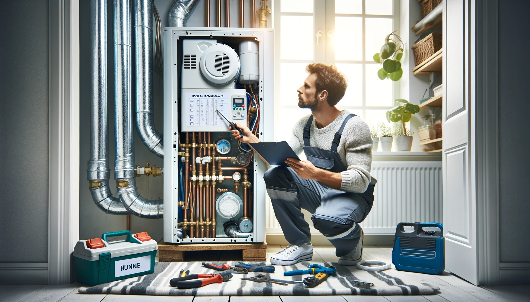 echnicien professionnel effectuant l'entretien régulier d'un système de chauffage et plomberie.