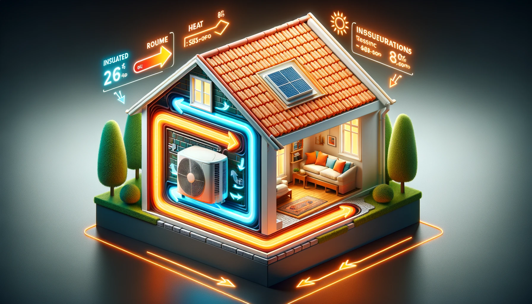 Illustration de l'impact de la bonne isolation sur l'efficacité d'une pompe à chaleur dans une maison.