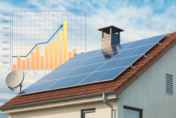 Panneaux solaires sur un toit avec graphique des économies d'énergie