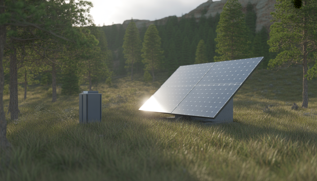Panneau solaire autonome avec batterie au cœur d’un paysage naturel